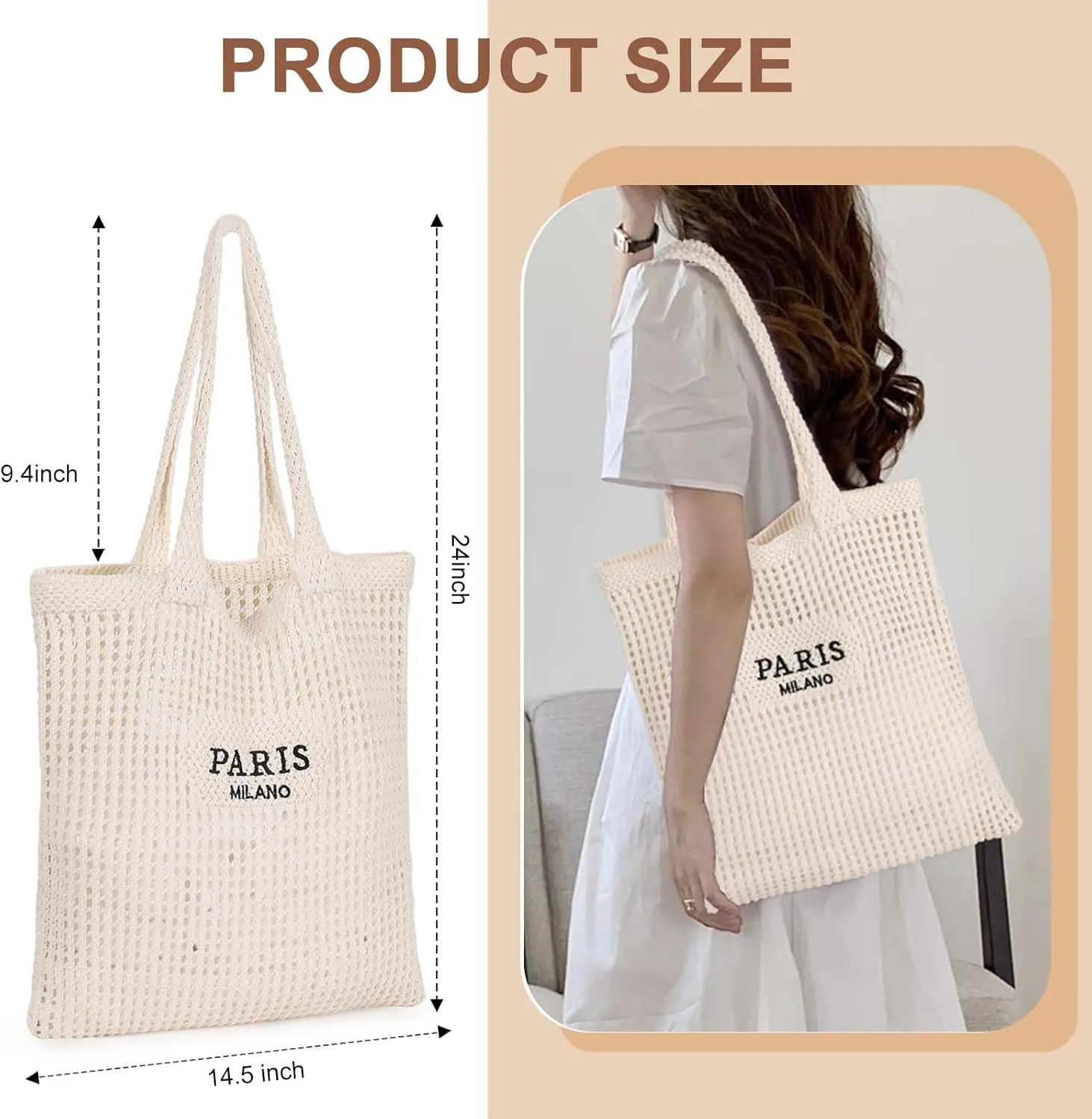 Sightor Crochet Tote Bag, Mesh Beach Bag Knit Summer Hobo Bag Vacation Boho Tote Bag for Women