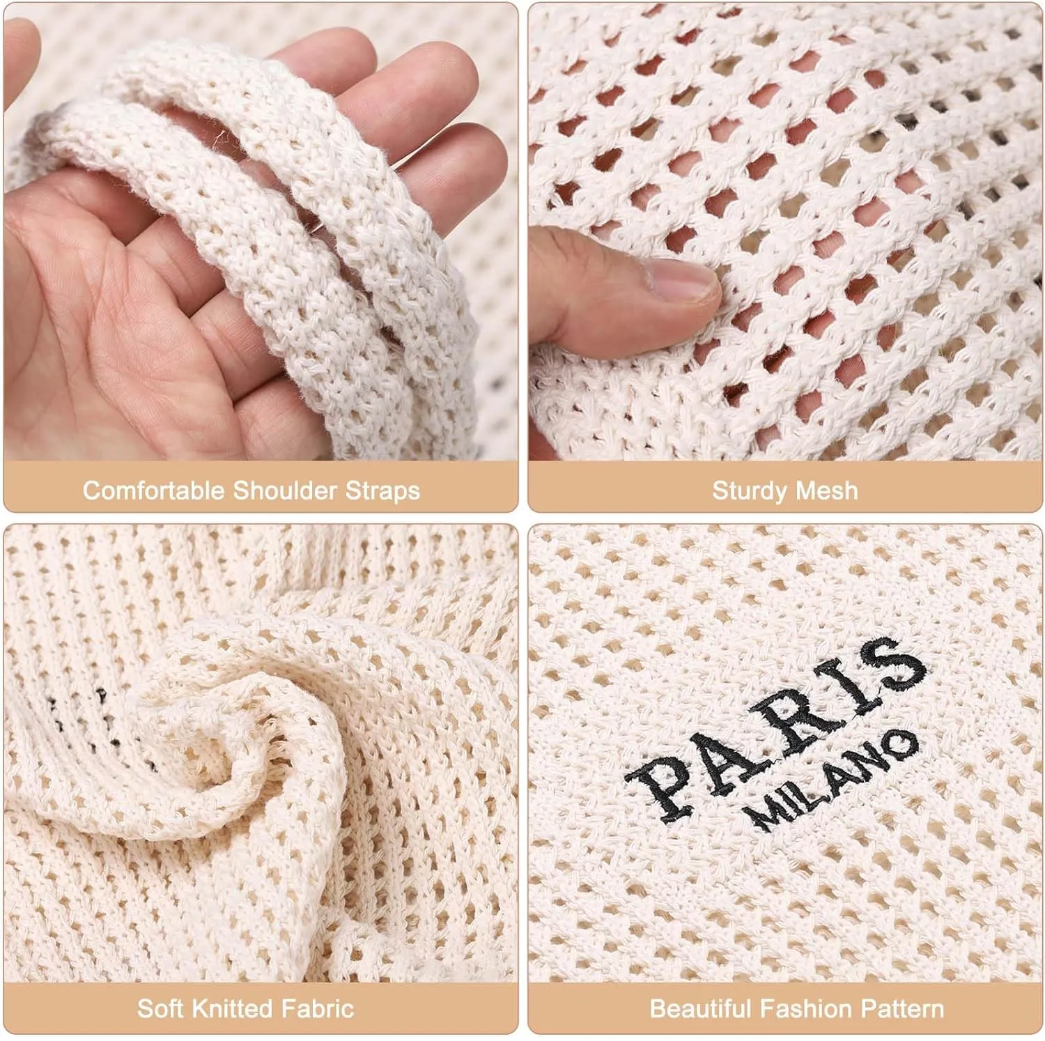 Sightor Crochet Tote Bag, Mesh Beach Bag Knit Summer Hobo Bag Vacation Boho Tote Bag for Women