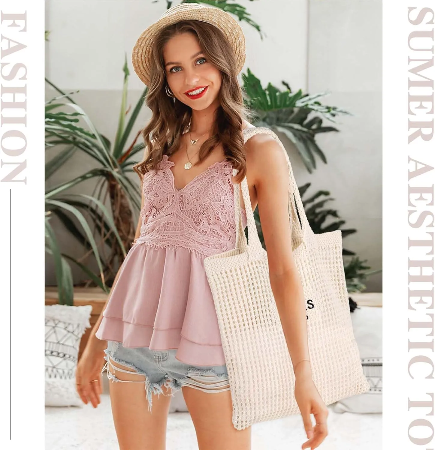 Sightor Crochet Tote Bag, Mesh Beach Bag Knit Summer Hobo Bag Vacation Boho Tote Bag for Women
