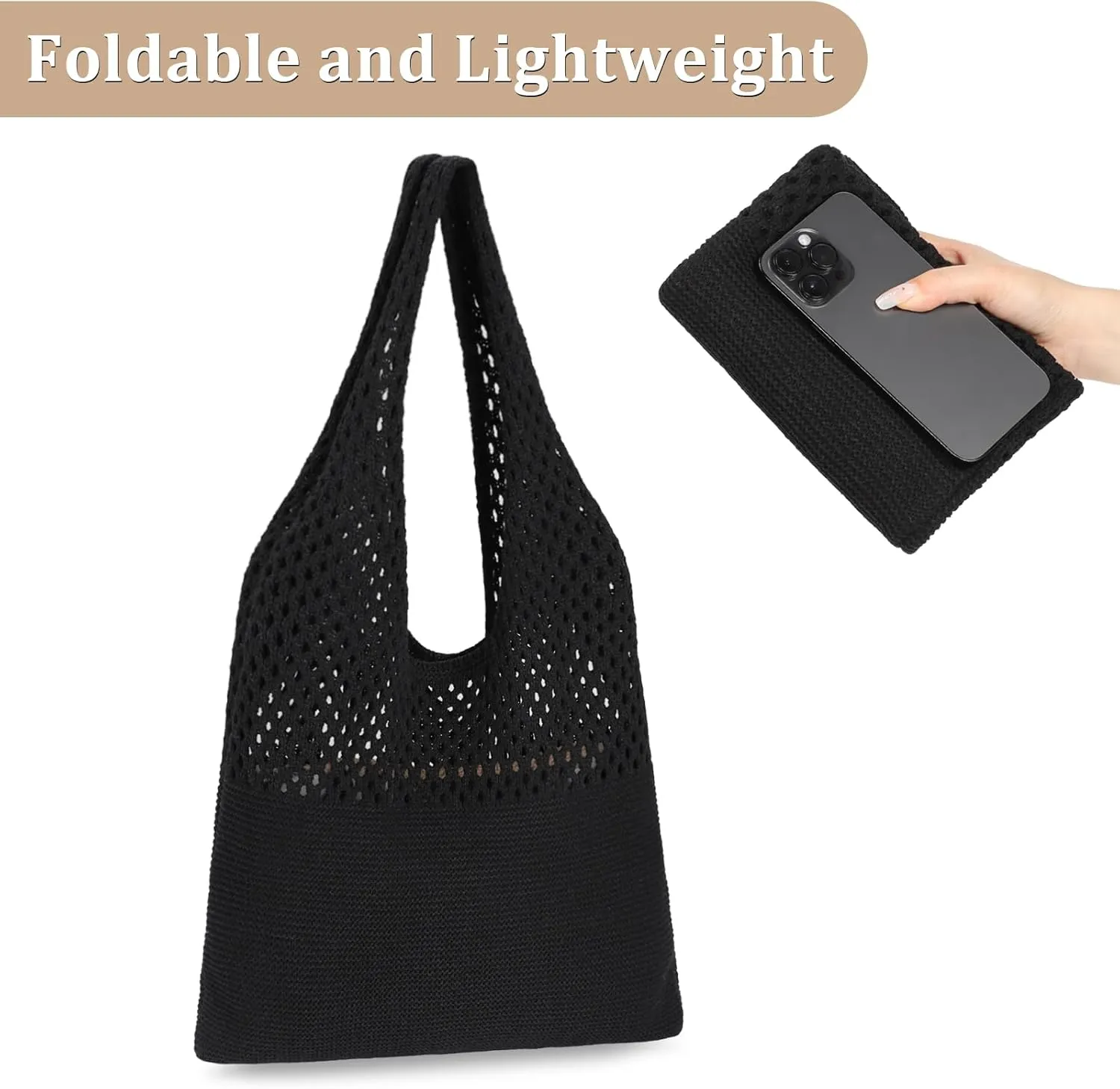 Sightor Crochet Tote Bag, Mesh Beach Bag Knit Summer Hobo Bag Vacation Boho Tote Bag for Women