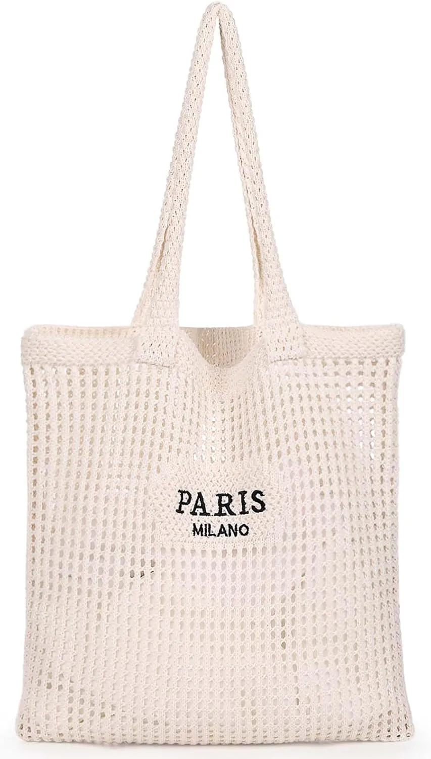 Sightor Crochet Tote Bag, Mesh Beach Bag Knit Summer Hobo Bag Vacation Boho Tote Bag for Women