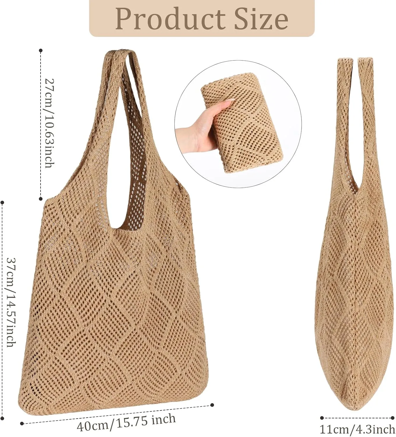 Sightor Crochet Tote Bag, Mesh Beach Bag Knit Summer Hobo Bag Vacation Boho Tote Bag for Women