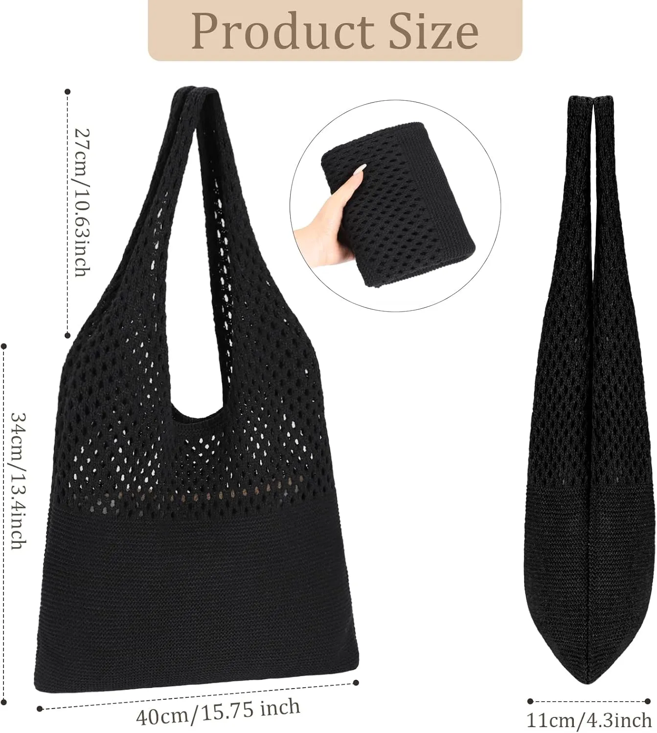 Sightor Crochet Tote Bag, Mesh Beach Bag Knit Summer Hobo Bag Vacation Boho Tote Bag for Women