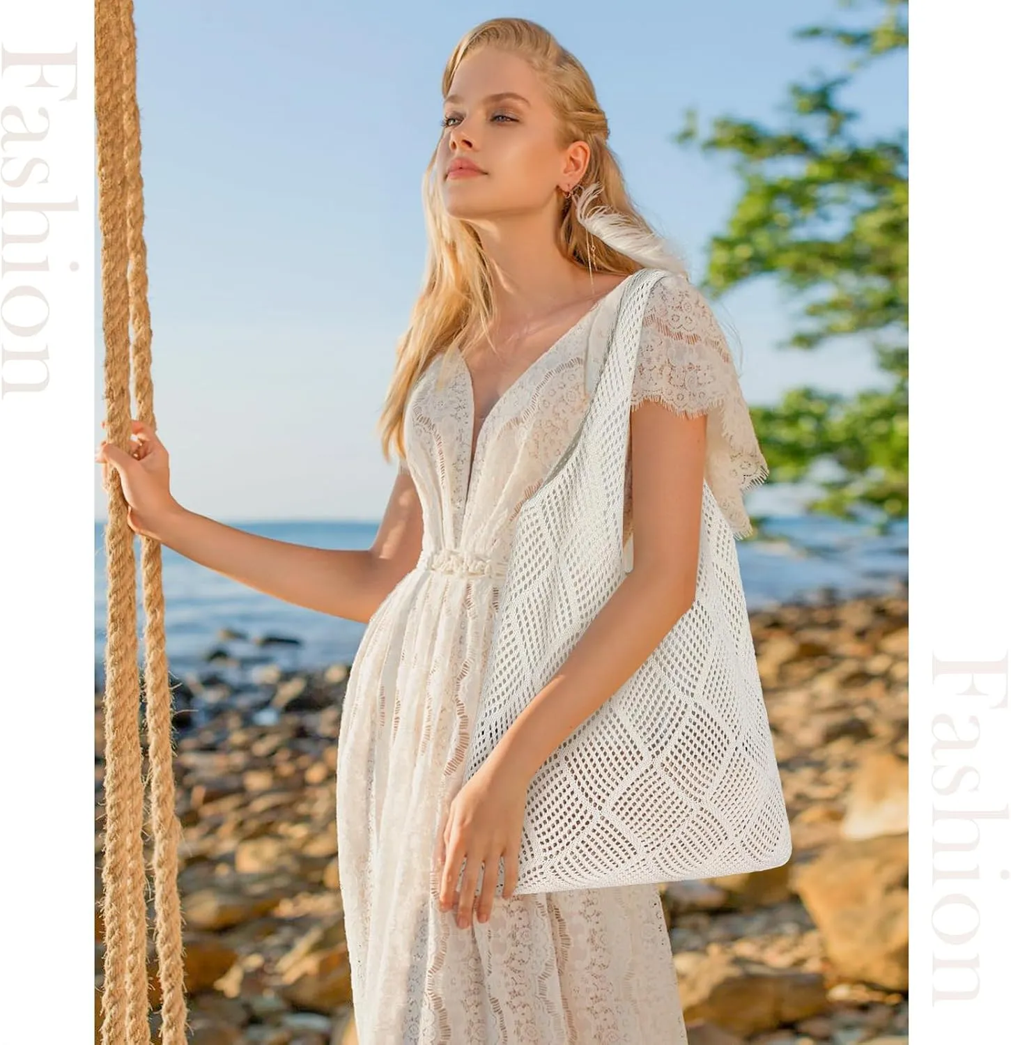 Sightor Crochet Tote Bag, Mesh Beach Bag Knit Summer Hobo Bag Vacation Boho Tote Bag for Women