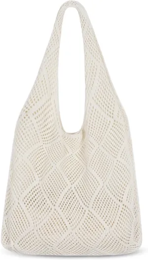Sightor Crochet Tote Bag, Mesh Beach Bag Knit Summer Hobo Bag Vacation Boho Tote Bag for Women