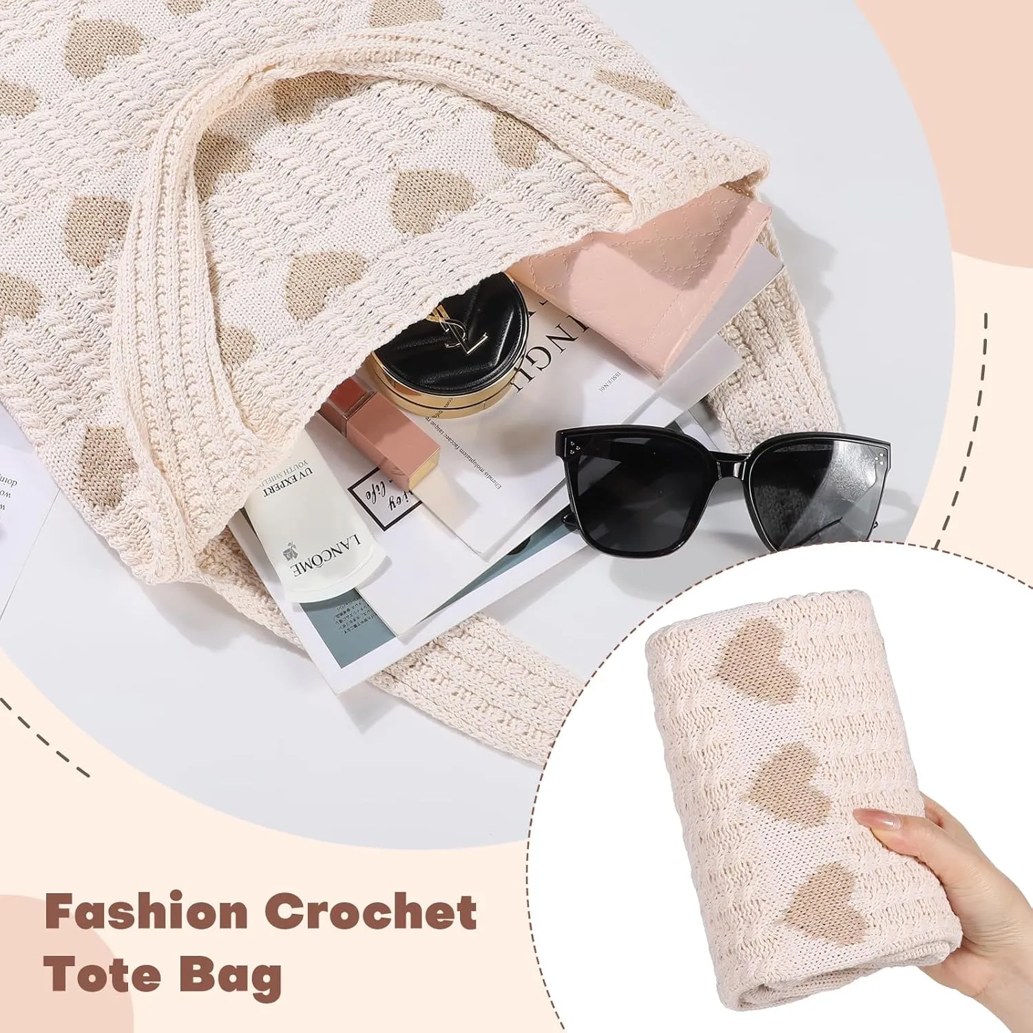 Sightor Crochet Tote Bag, Mesh Beach Bag Knit Summer Hobo Bag Vacation Boho Tote Bag for Women