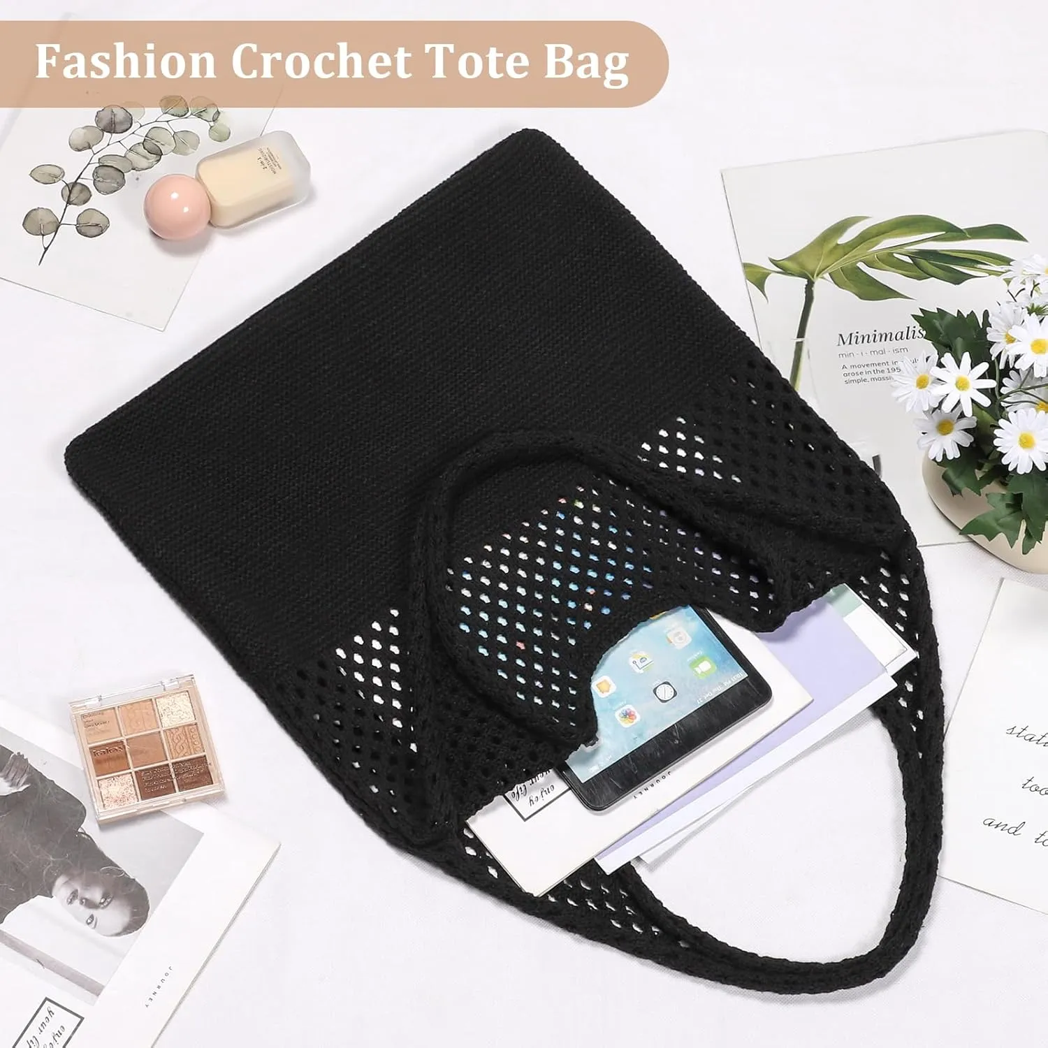 Sightor Crochet Tote Bag, Mesh Beach Bag Knit Summer Hobo Bag Vacation Boho Tote Bag for Women