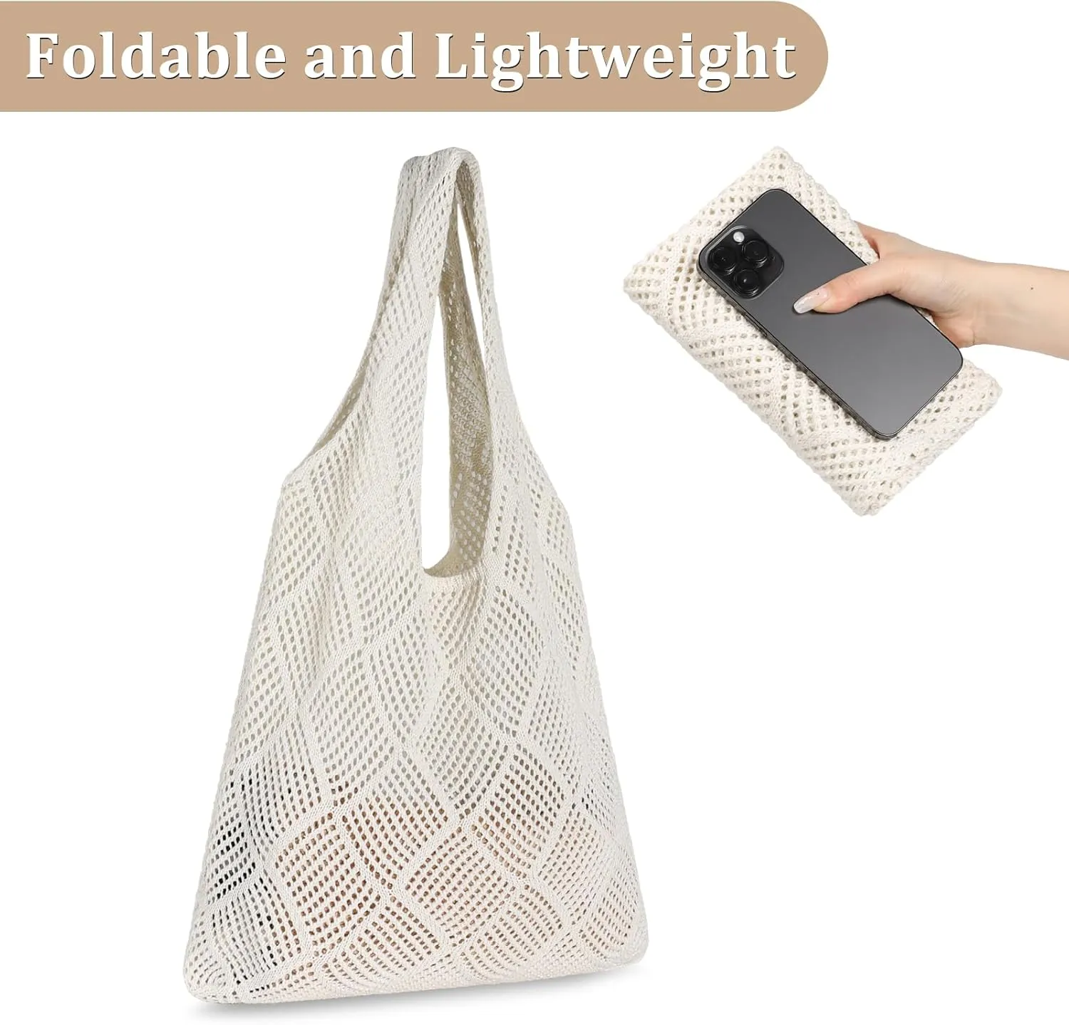 Sightor Crochet Tote Bag, Mesh Beach Bag Knit Summer Hobo Bag Vacation Boho Tote Bag for Women