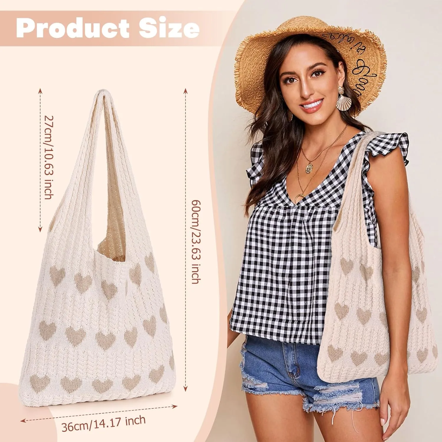 Sightor Crochet Tote Bag, Mesh Beach Bag Knit Summer Hobo Bag Vacation Boho Tote Bag for Women