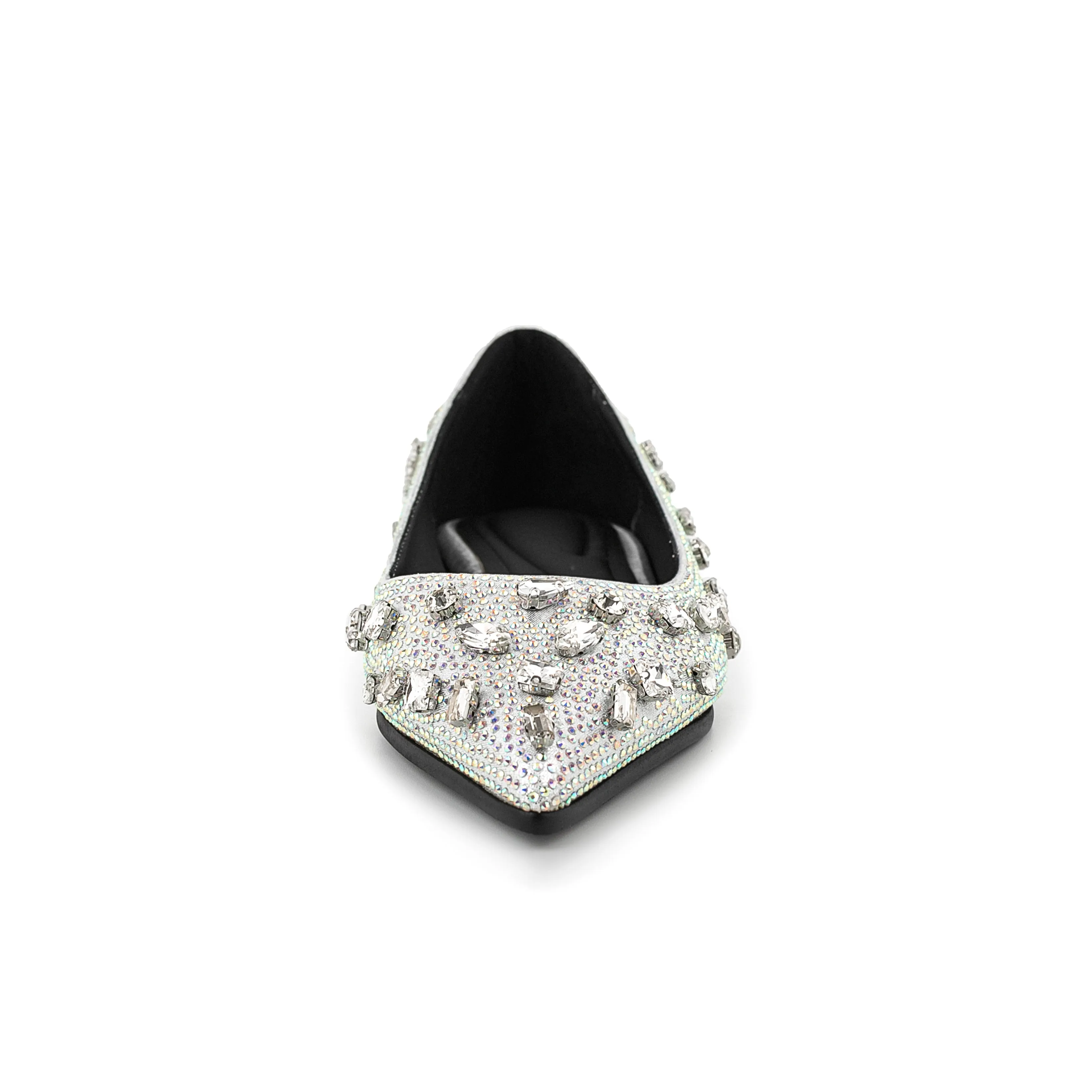 Silver Pointed Toe Comfortable Flats with Rhinestone