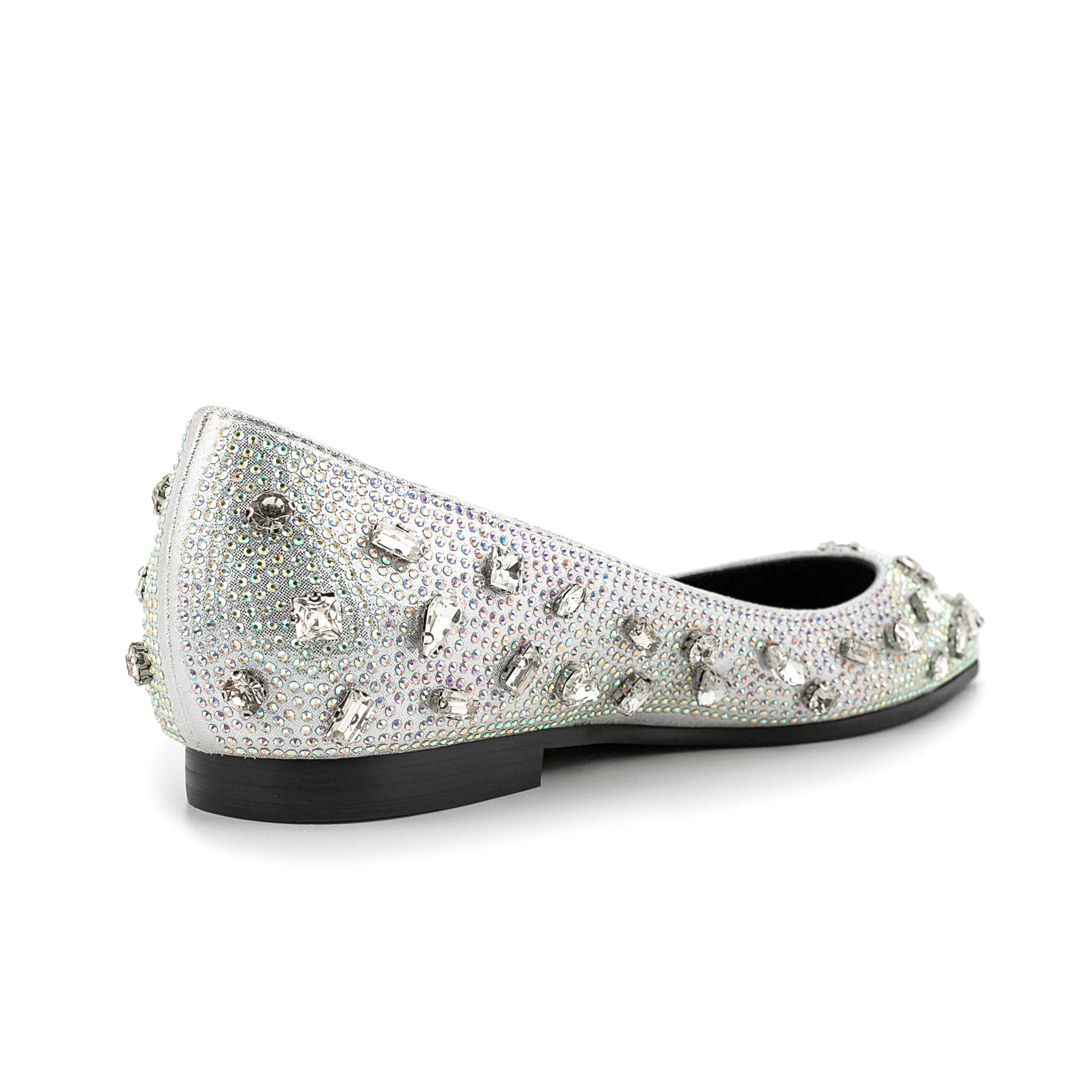 Silver Pointed Toe Comfortable Flats with Rhinestone