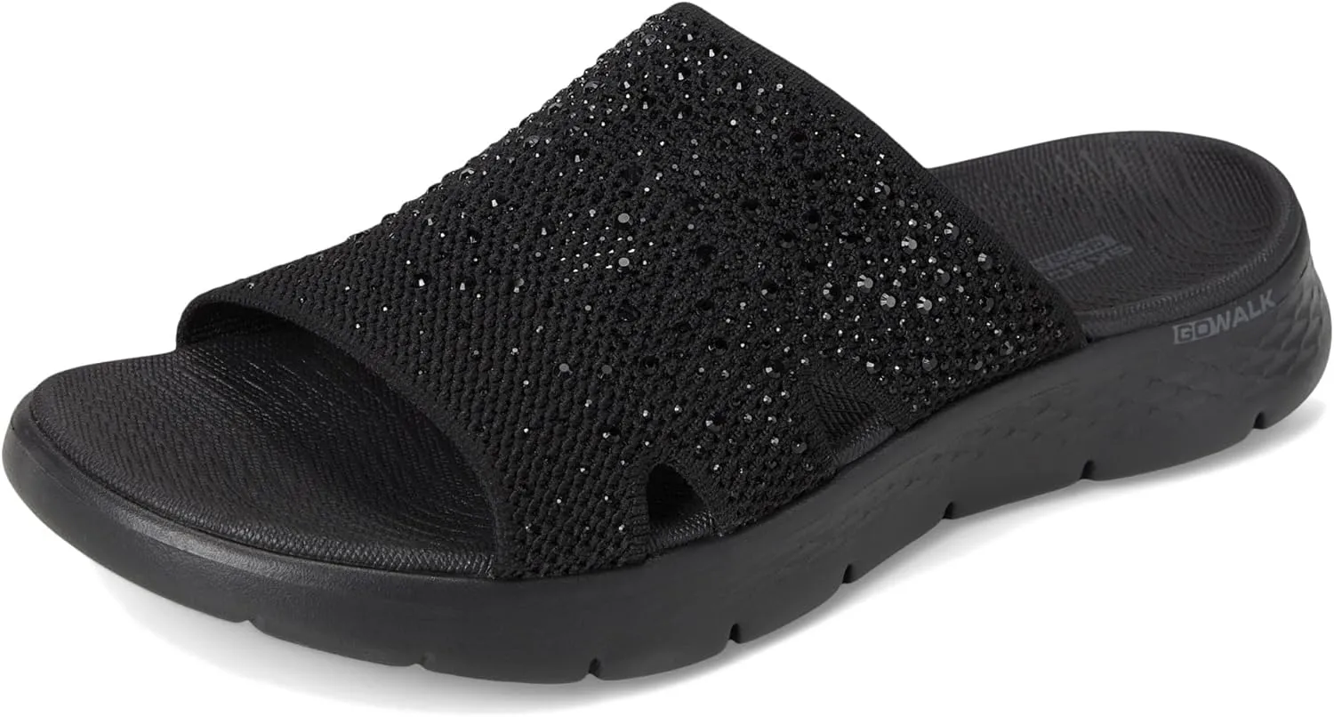 SKECHERS Women's Arch Fit Knit Slide W/Gradient Rhinestnes Flip-Flop