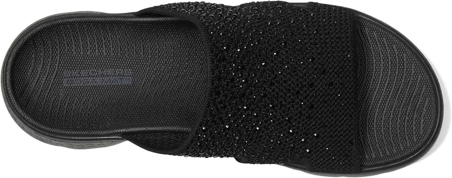 SKECHERS Women's Arch Fit Knit Slide W/Gradient Rhinestnes Flip-Flop