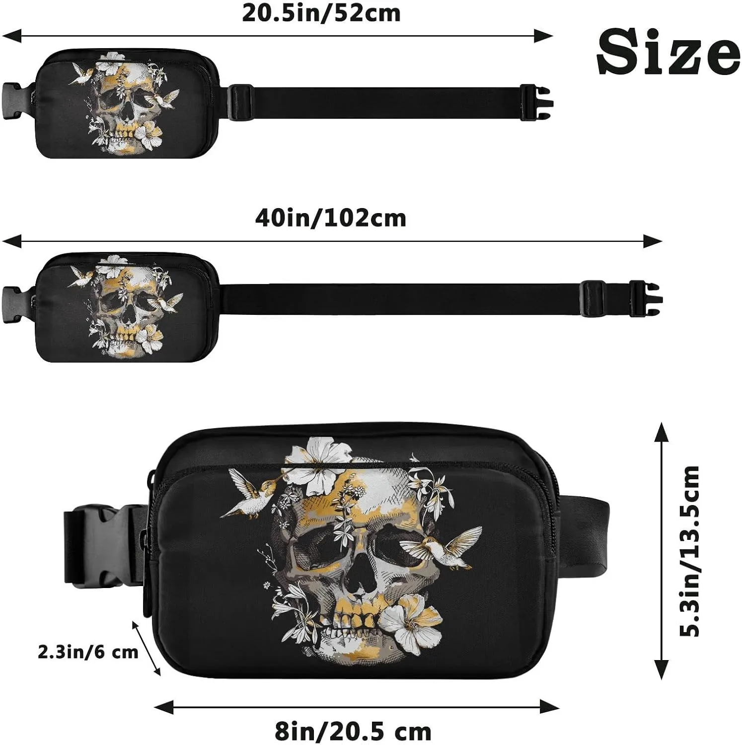 Skull Belt Bag for Women Fanny Pack Lightweight Waist Bags Waterproof for Travel Walking Running Hiking Cycling