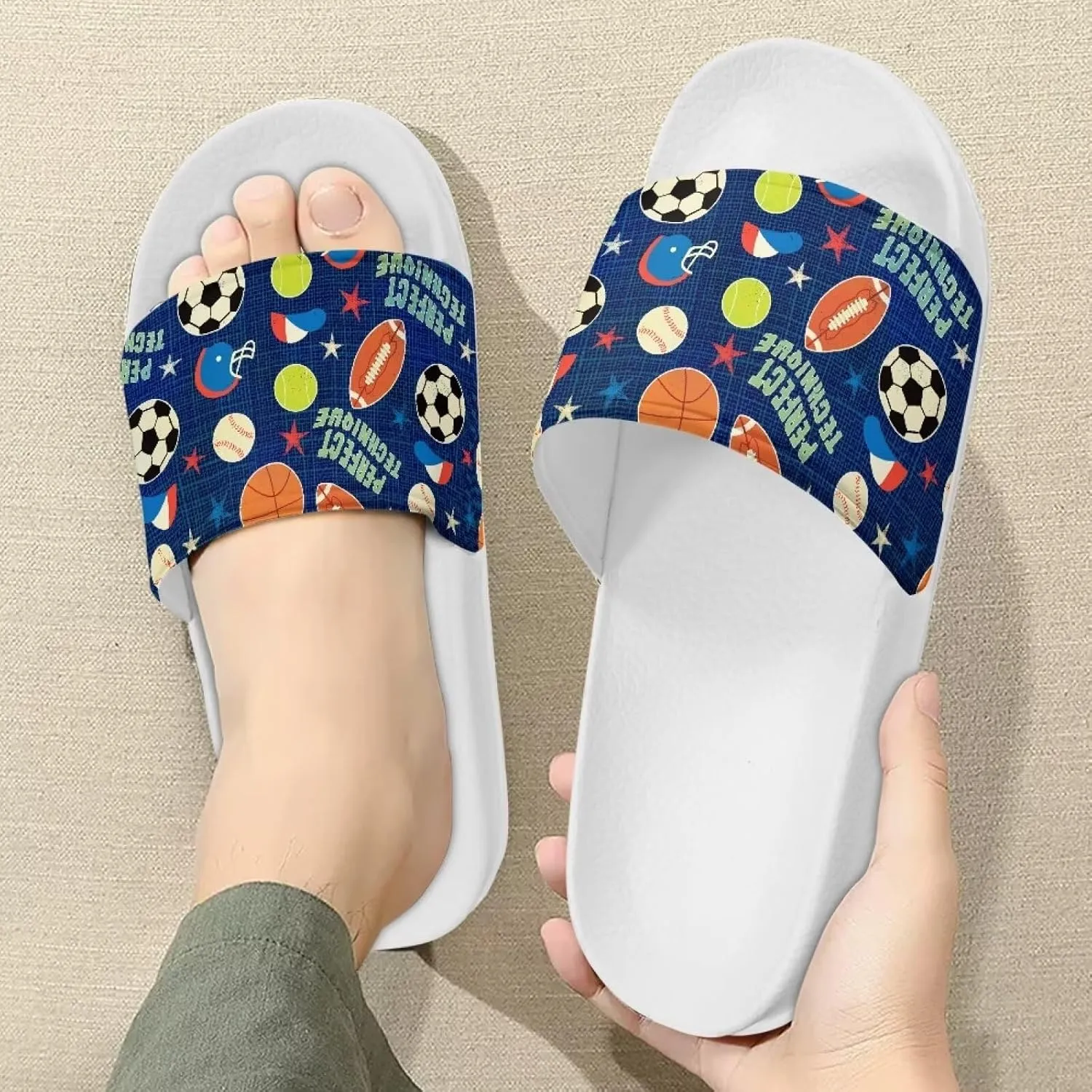 Slide Sandal for Men Boys Lightweight Casual Open Toe Flat Slides Shower Slippers for Home Bathroom Beach Pool