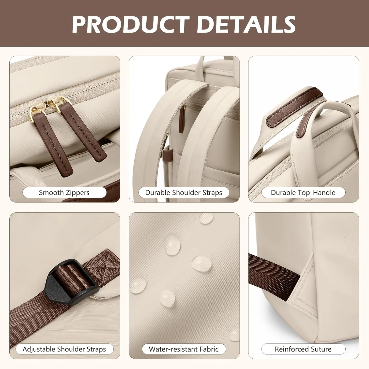 Slim Laptop Backpack for Women, Lightweight Business Backpack for Women Computer Bag Purse for Commuting, Fit 17.3 Inch, Apricot