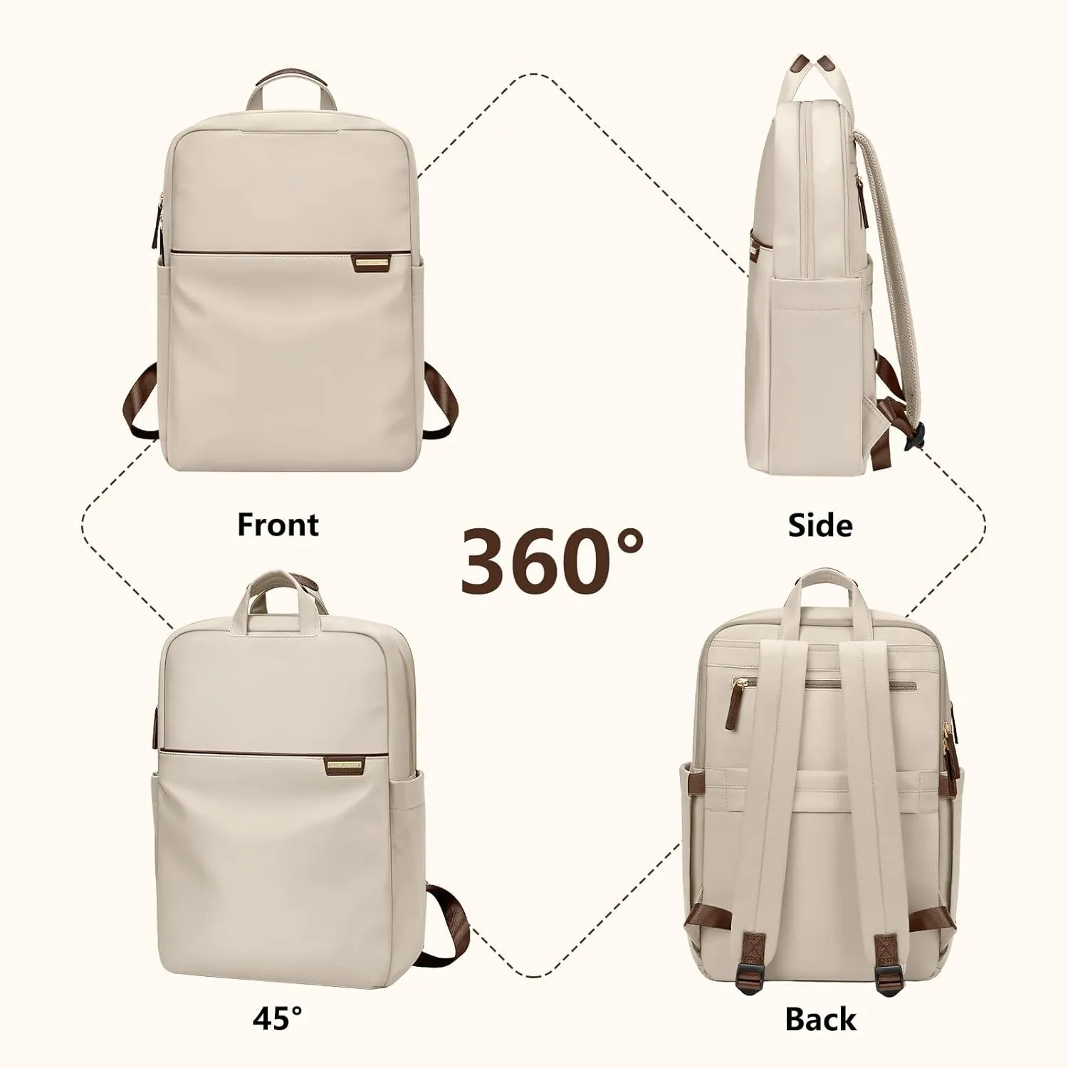Slim Laptop Backpack for Women, Lightweight Business Backpack for Women Computer Bag Purse for Commuting, Fit 17.3 Inch, Apricot
