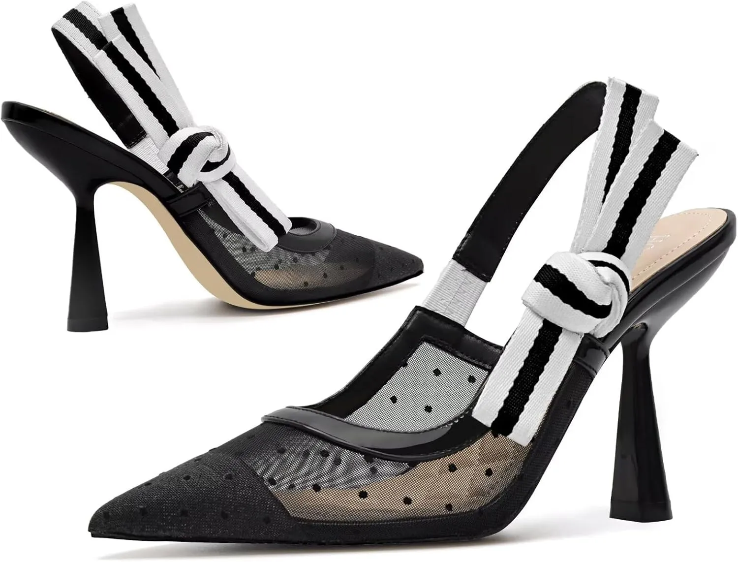 Slingback Heels for Women Closed Pointed Toe High Heels Bowknot Knitted Dress Work Wedding Pumps Shoes