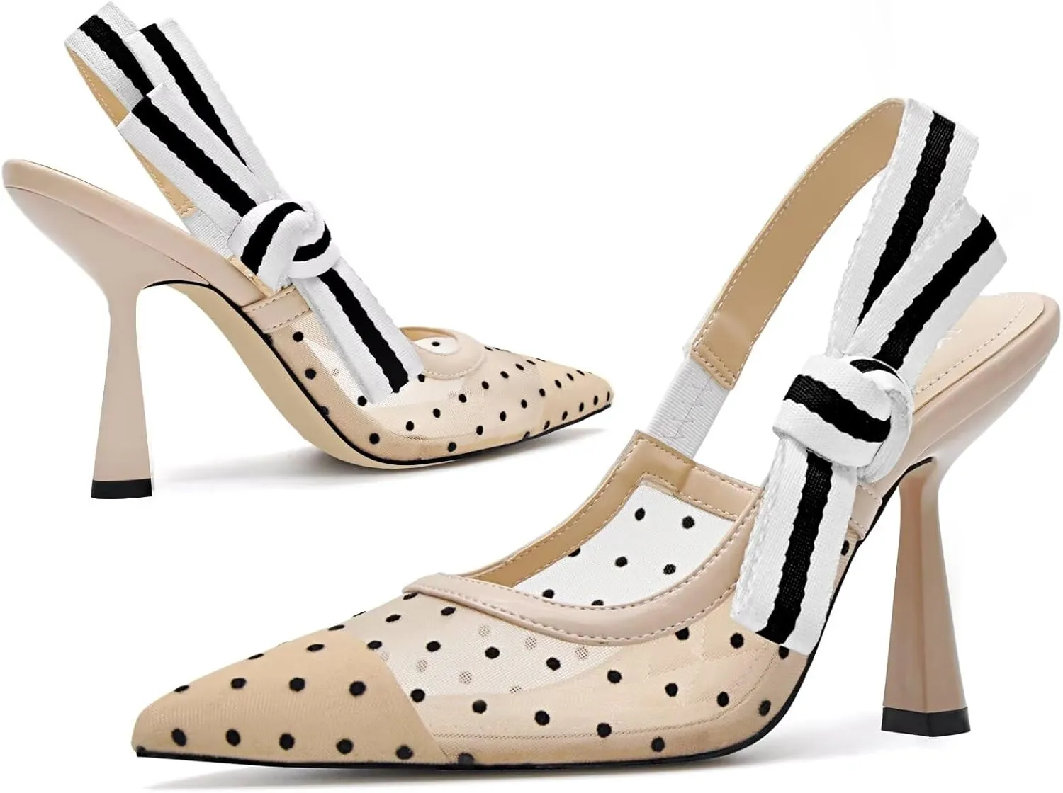 Slingback Heels for Women Closed Pointed Toe High Heels Bowknot Knitted Dress Work Wedding Pumps Shoes