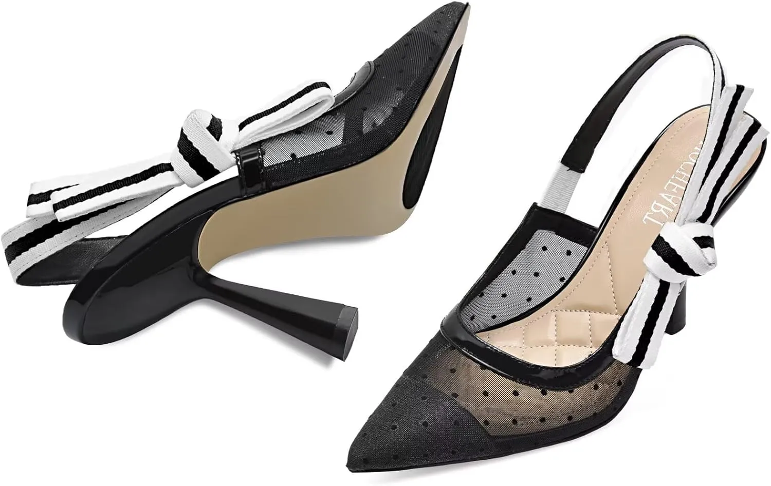 Slingback Heels for Women Closed Pointed Toe High Heels Bowknot Knitted Dress Work Wedding Pumps Shoes