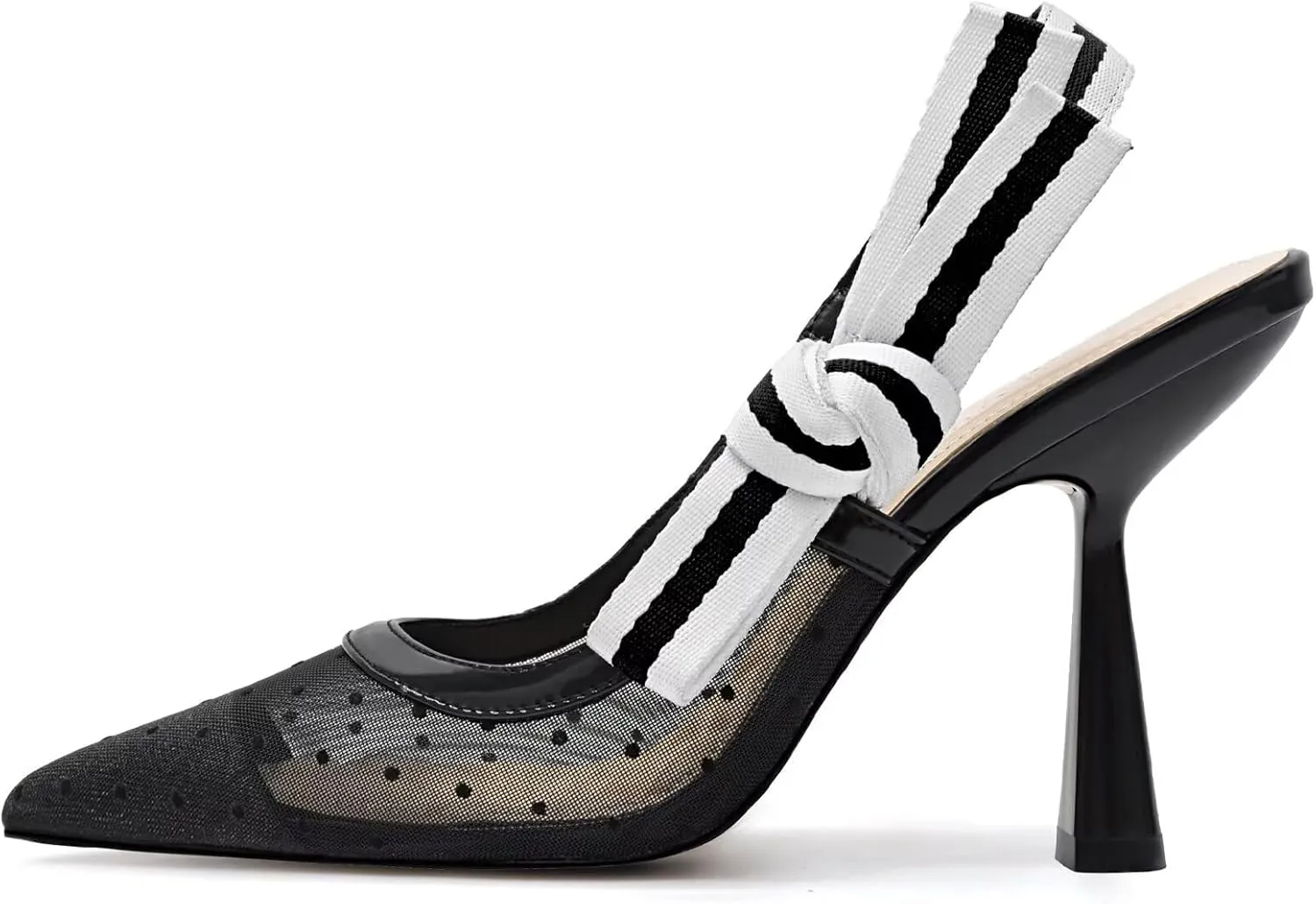 Slingback Heels for Women Closed Pointed Toe High Heels Bowknot Knitted Dress Work Wedding Pumps Shoes
