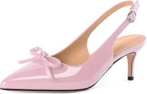 Slingback Kitten Heels for Women Mid Heel Pumps with Bow Pointed Toe Pumps for Casual Elegant Comfortable 2.5 Inch Low Heel Pumps