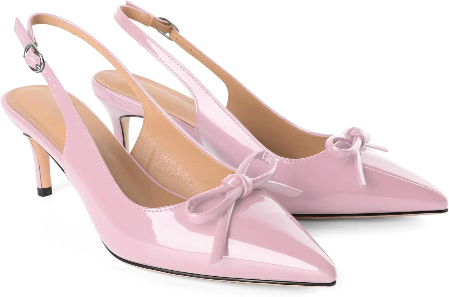 Slingback Kitten Heels for Women Mid Heel Pumps with Bow Pointed Toe Pumps for Casual Elegant Comfortable 2.5 Inch Low Heel Pumps