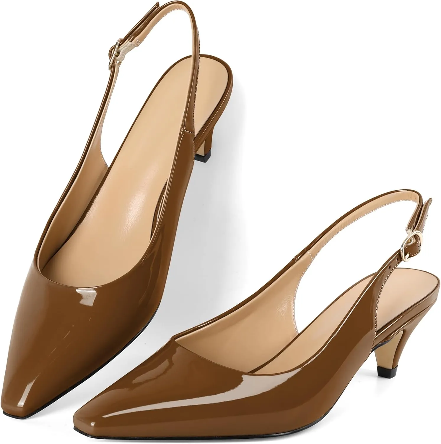 Slingback Pumps Kitten Heels for Women Low Heel Pump Square Toe Shoes Elegant Comfortable Pump 2 Inch Adorable Heel