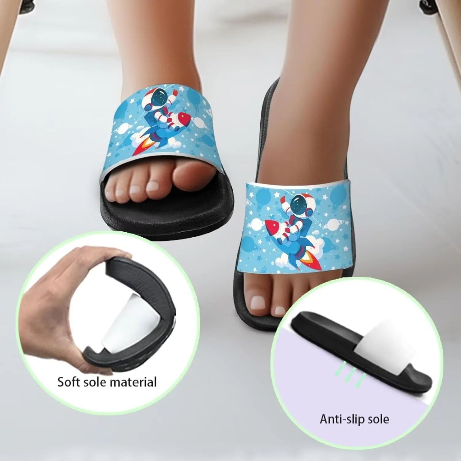 Slip On Sandals for Boys Girls Lightweight Animals Print Drying Shower Slides Suitable for Beach Days