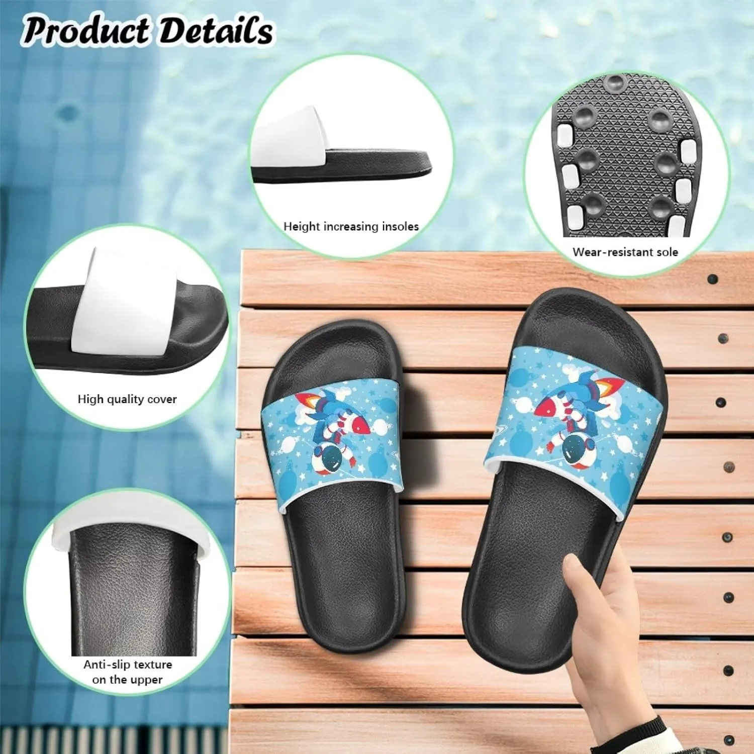 Slip On Sandals for Boys Girls Lightweight Animals Print Drying Shower Slides Suitable for Beach Days
