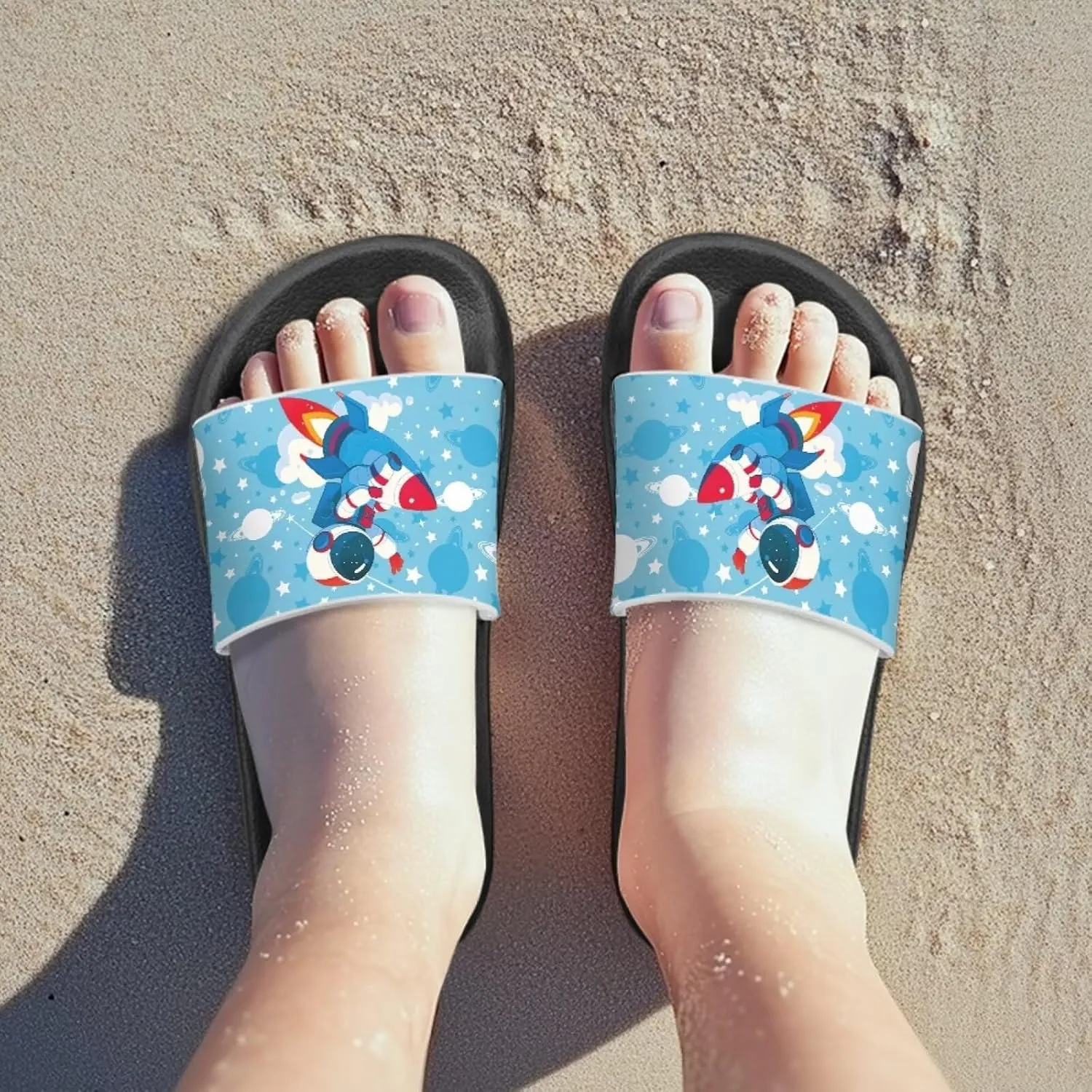 Slip On Sandals for Boys Girls Lightweight Animals Print Drying Shower Slides Suitable for Beach Days
