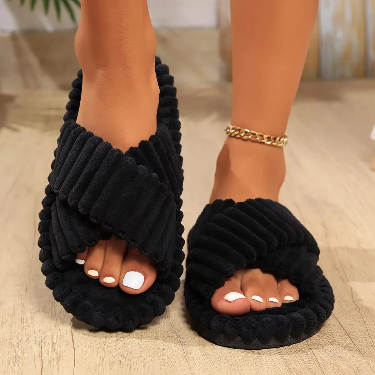 Slippers For Women Crossbands House Slippers Memory Fuzzy Foam Slide Slide Sandals Indoor Outdoor Four Seasons