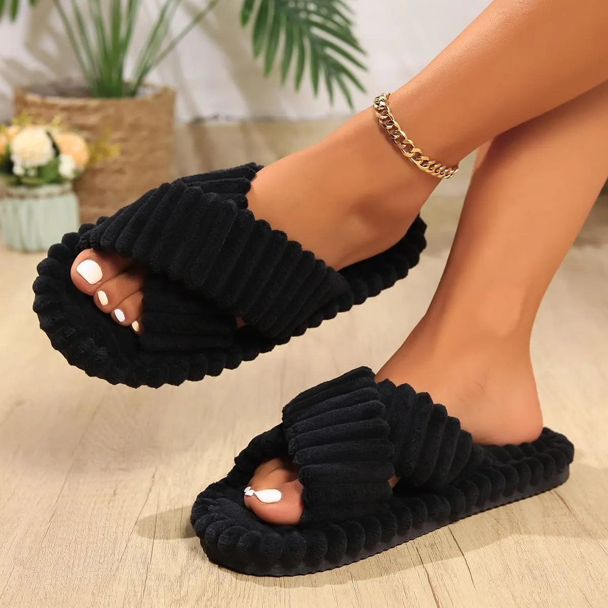 Slippers For Women Crossbands House Slippers Memory Fuzzy Foam Slide Slide Sandals Indoor Outdoor Four Seasons