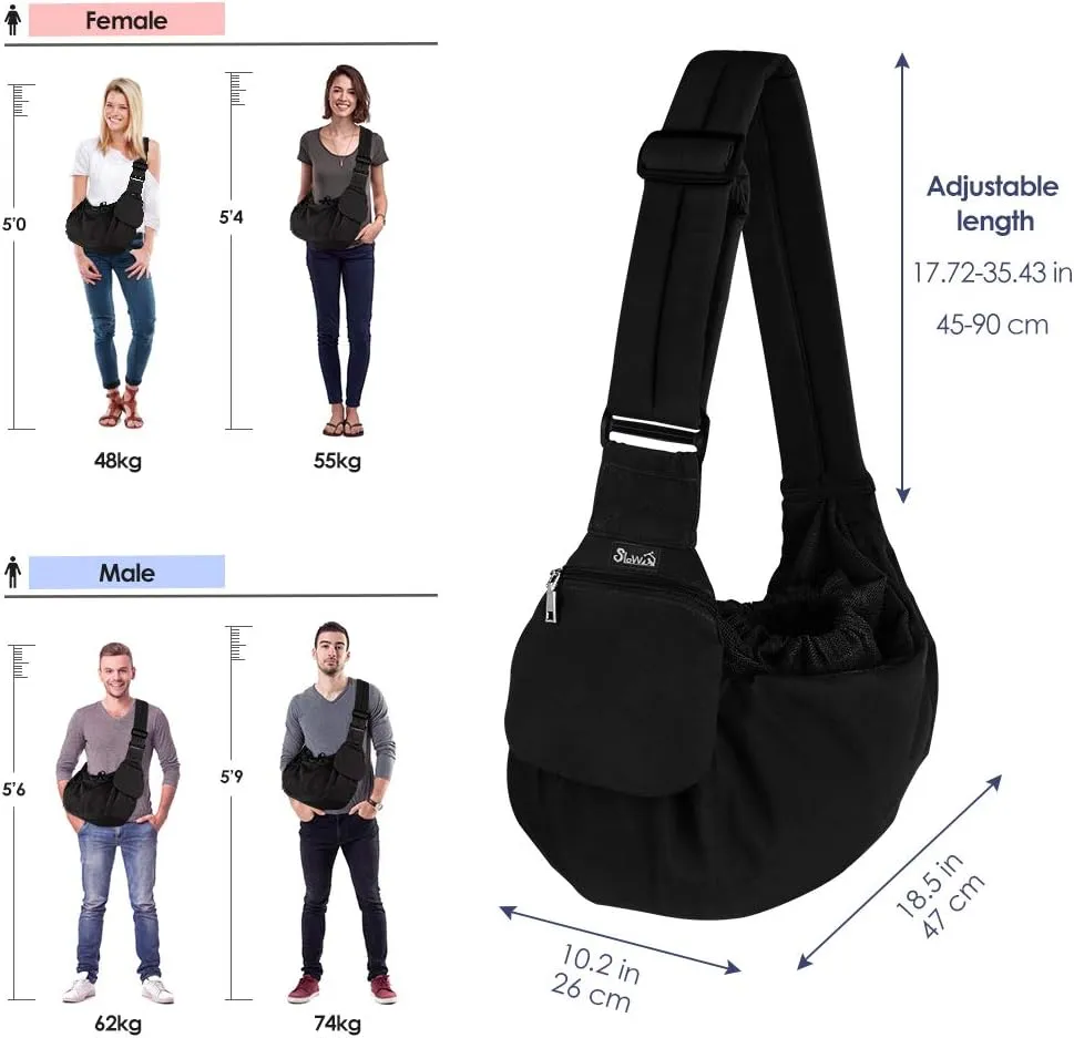 SlowTon Dog Carrier Sling - Hard Bottom Support Dog Carriers for Small Dogs with Adjustable Padded Shoudler Strap, Dog Purse for Puppy Cat Pet with Drawstring Opening Storage Zipper Pockets (Black)