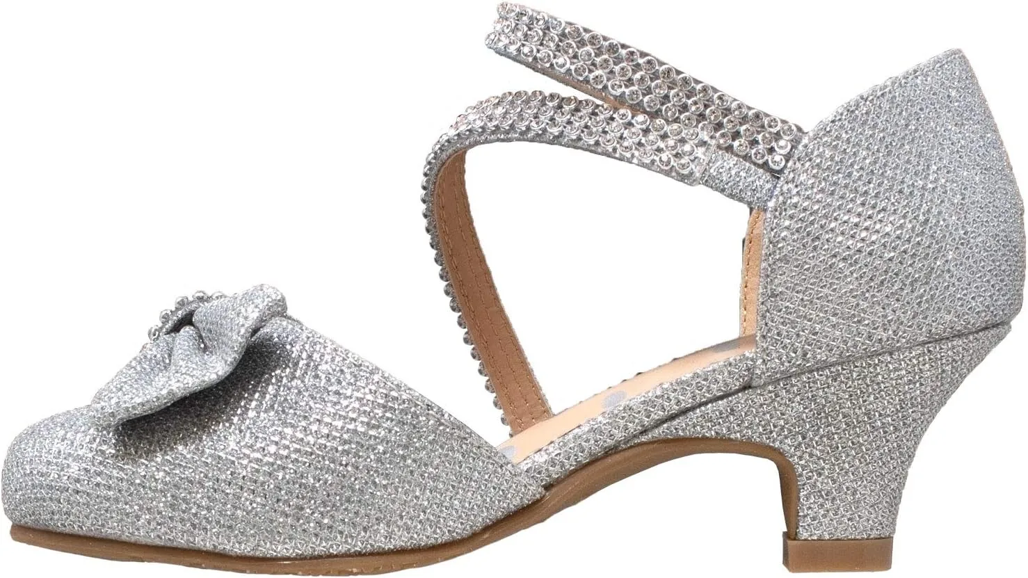 SOBEYO Girls Dress Shoes Rhinestone Bow Accent Kitten Low Heel Sandals