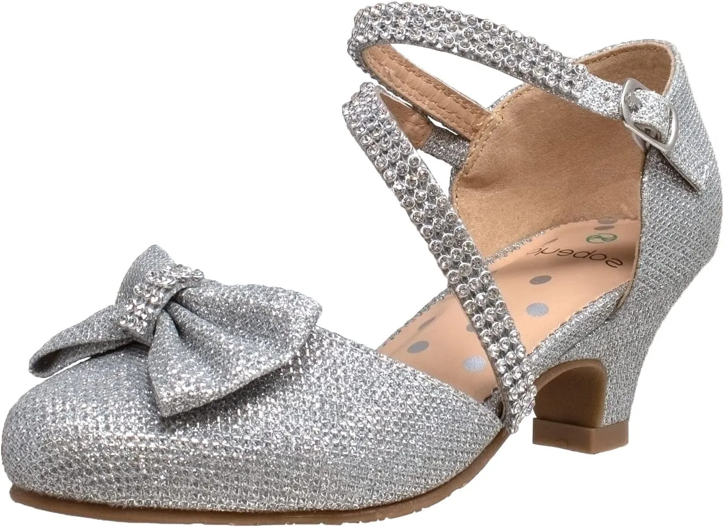 SOBEYO Girls Dress Shoes Rhinestone Bow Accent Kitten Low Heel Sandals