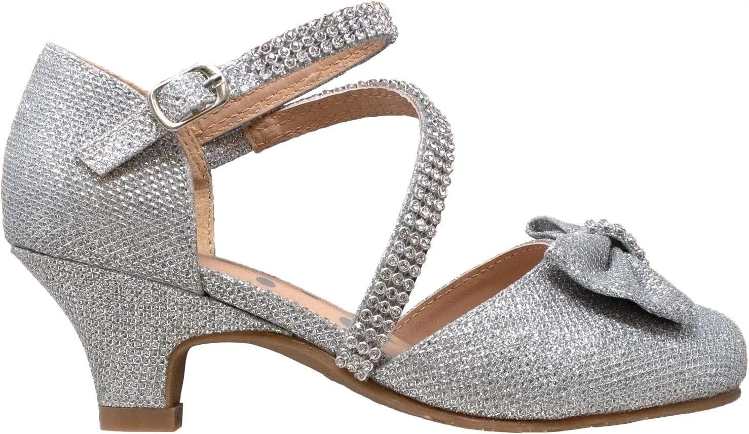 SOBEYO Girls Dress Shoes Rhinestone Bow Accent Kitten Low Heel Sandals