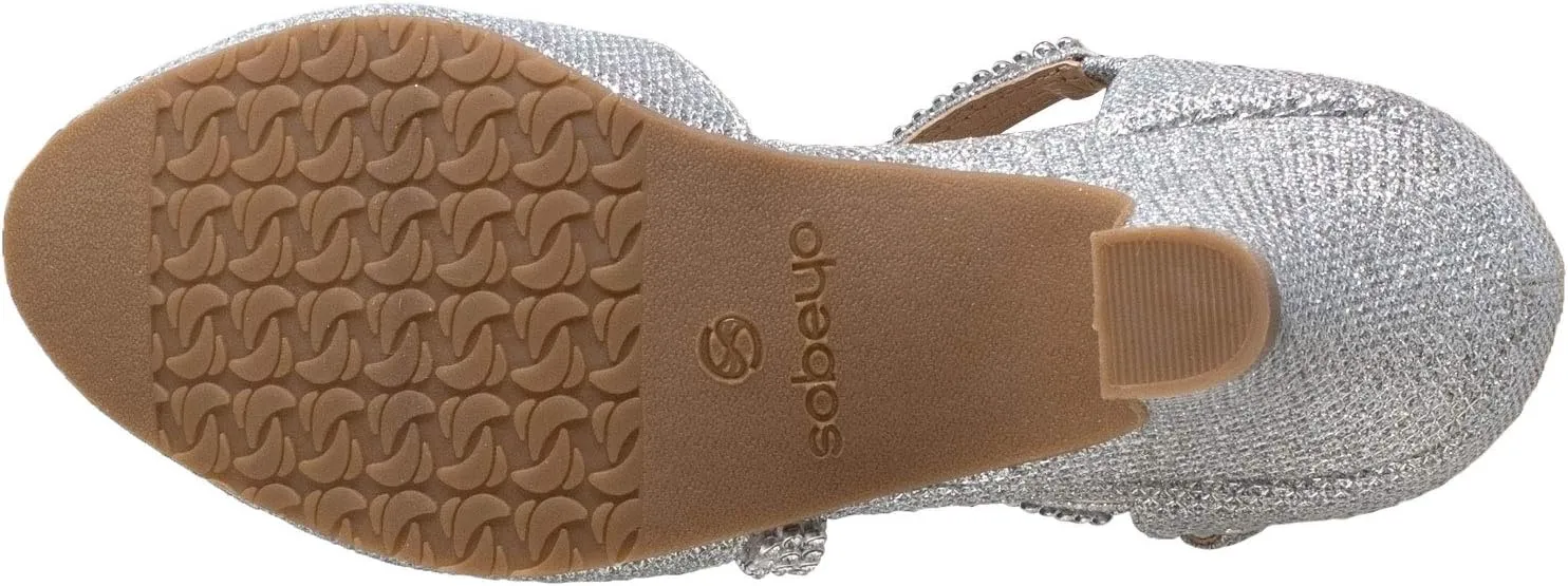 SOBEYO Girls Dress Shoes Rhinestone Bow Accent Kitten Low Heel Sandals
