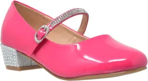 SOBEYO Kids Dress Shoes Low Chunky Heel Mary Jane Girls Pumps Rhinestone Strap
