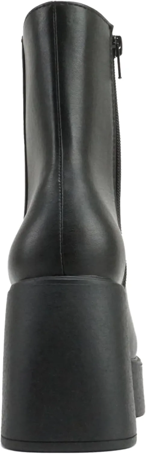 Soda “OARSMAN” ~ Women Square Toe Platform Medium Chunky Heel Ankle Boot with Side Zipper