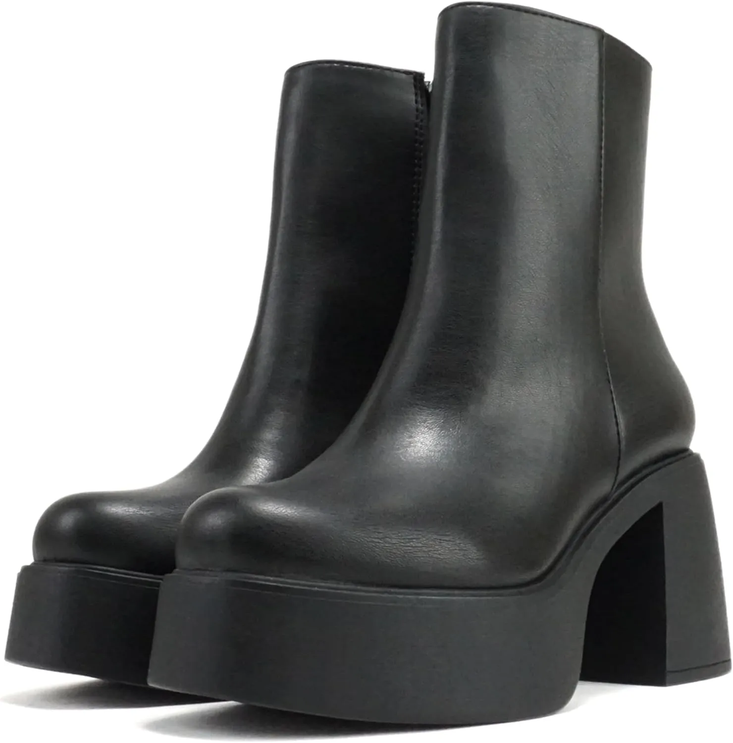 Soda “OARSMAN” ~ Women Square Toe Platform Medium Chunky Heel Ankle Boot with Side Zipper