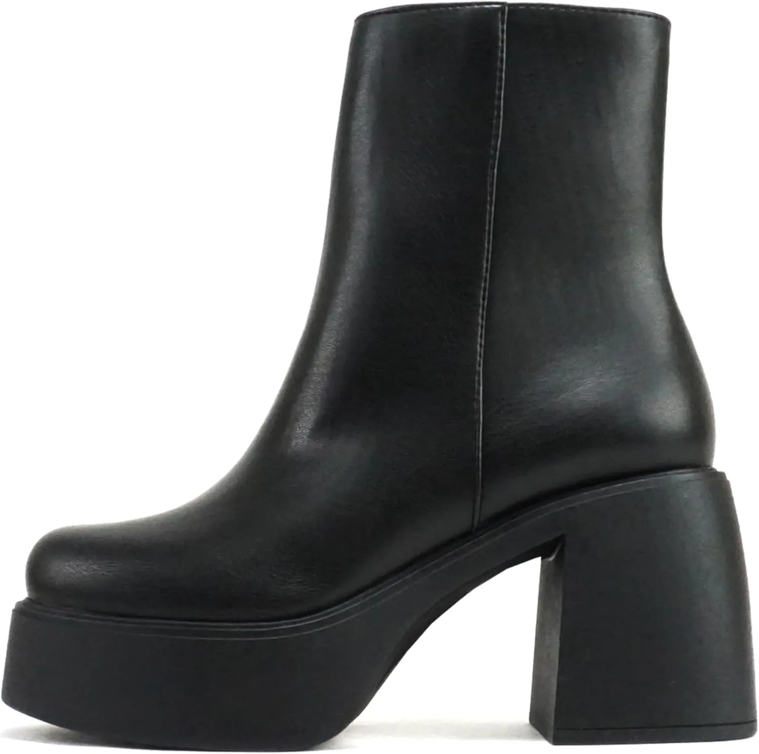 Soda “OARSMAN” ~ Women Square Toe Platform Medium Chunky Heel Ankle Boot with Side Zipper