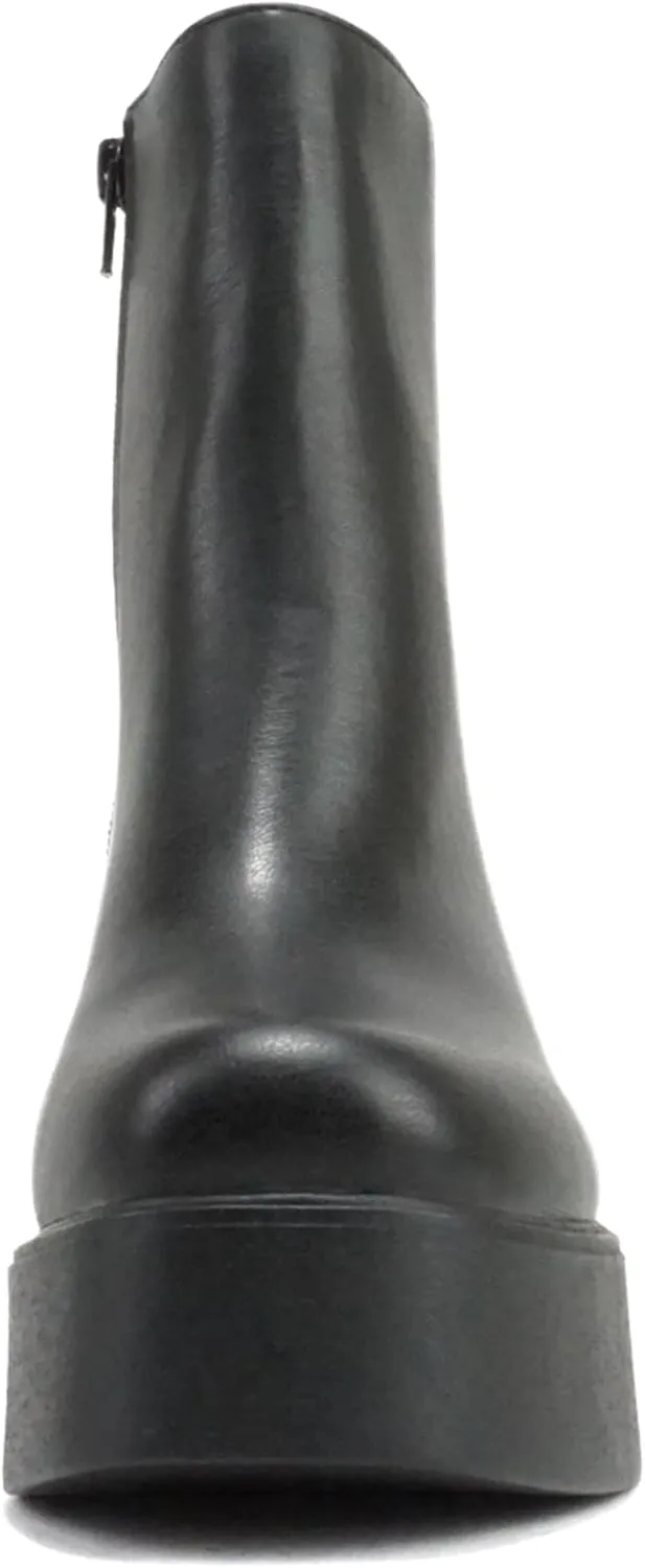 Soda “OARSMAN” ~ Women Square Toe Platform Medium Chunky Heel Ankle Boot with Side Zipper