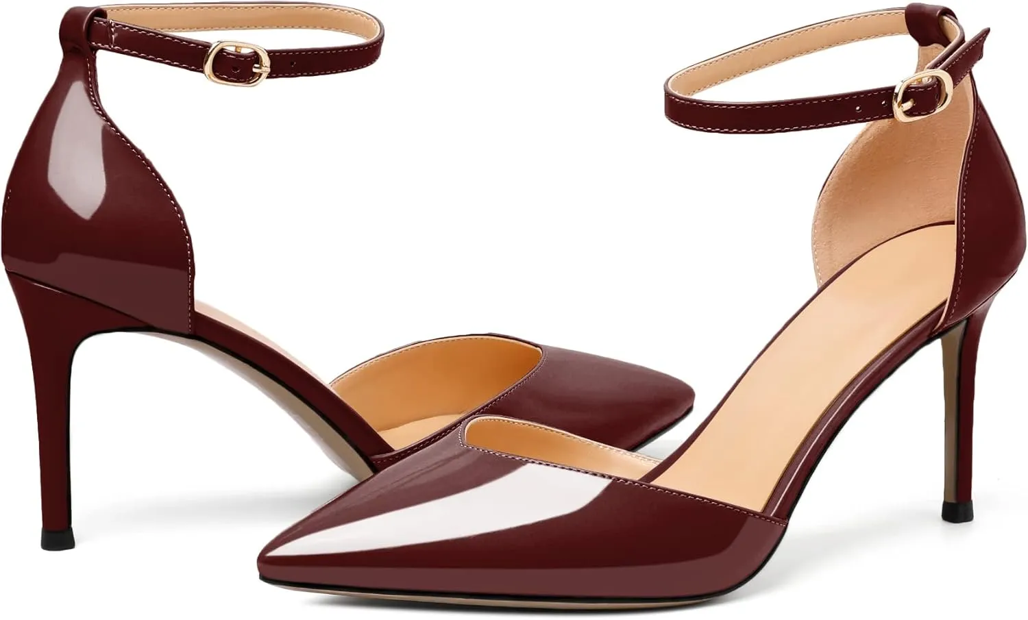 Soireelady Women High Heel Pumps Pointed Toe Stilettos Adjustable Ankle Strap High Heels Elegant Office Lady Shoes for Party, Wedding, Evening 3.35 Inches