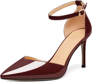 Soireelady Women High Heel Pumps Pointed Toe Stilettos Adjustable Ankle Strap High Heels Elegant Office Lady Shoes for Party, Wedding, Evening 3.35 Inches