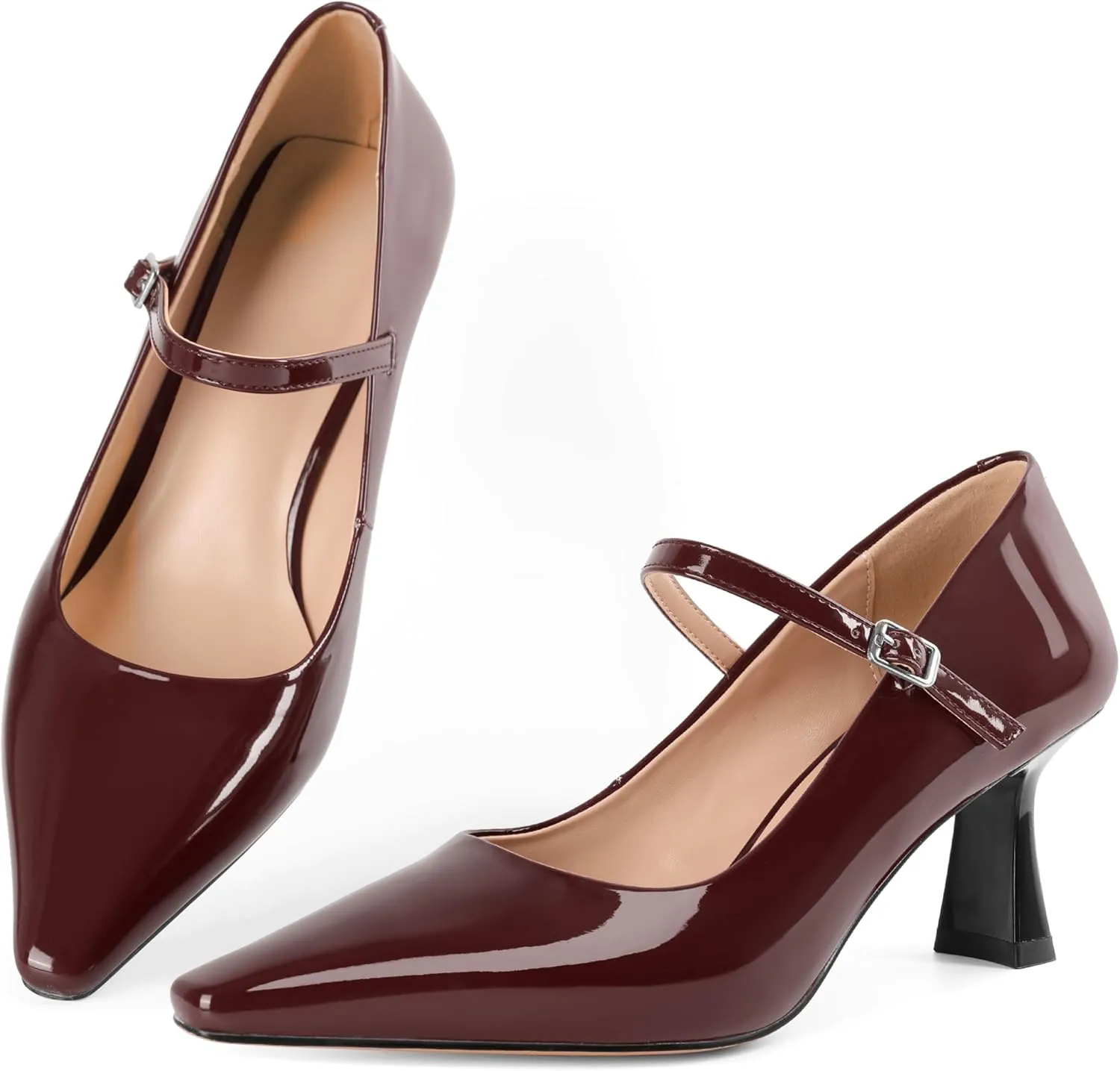 Soireelady Womens Kitten Heel Mary Jane Shoes Low Heel Little Square Toe Pumps Comfort Fashion Dress Shoes 2.5 Inches