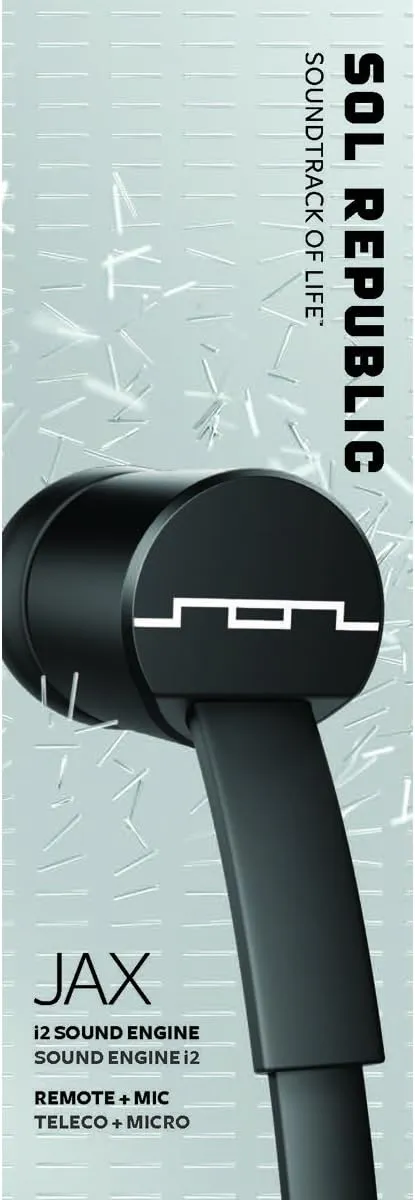 SOL REPUBLIC Jax Wired 1-Button In-Ear Headphones, Android Compatible, Tangle Free Cable, In-Ear Noise Isolation, 4 Ear Tip Sizes, Great for Calls, Black