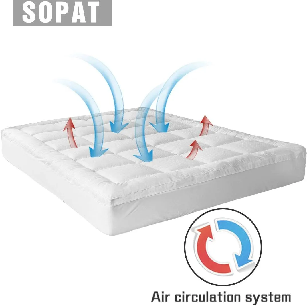 SOPAT Extra Thick Mattress Topper Queen 400TC Cotton Pillow Top Breathable Mattress Pad Protector with 8-22" Deep Pocket Soft Down Alternative Fill Mattress Cover (60x80 Inches, White)