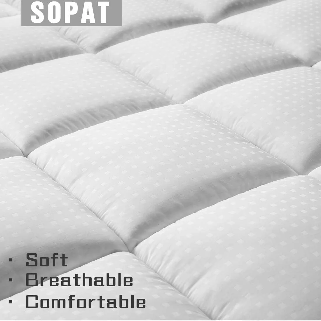 SOPAT Extra Thick Mattress Topper Queen 400TC Cotton Pillow Top Breathable Mattress Pad Protector with 8-22" Deep Pocket Soft Down Alternative Fill Mattress Cover (60x80 Inches, White)
