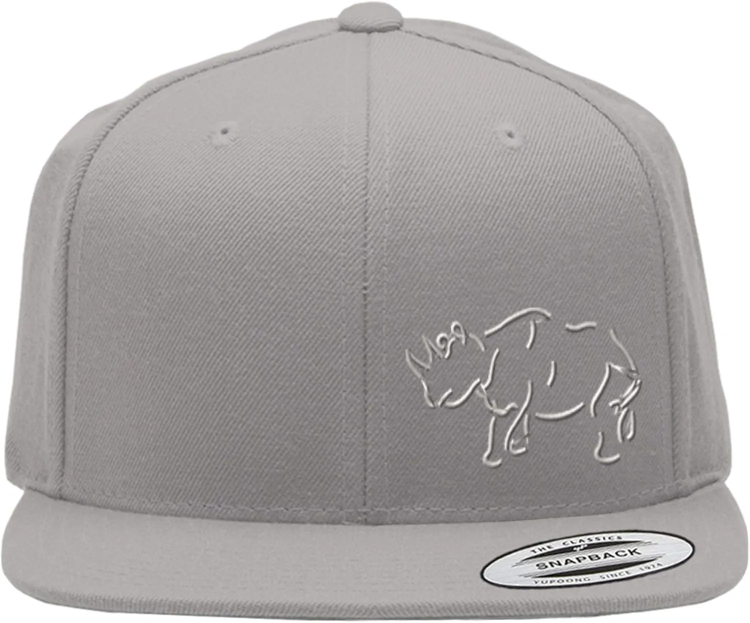 Speedy Pros Snapback Flat Bill Left Side Panel Rhino Outline Embroidery Hats for Men & Women